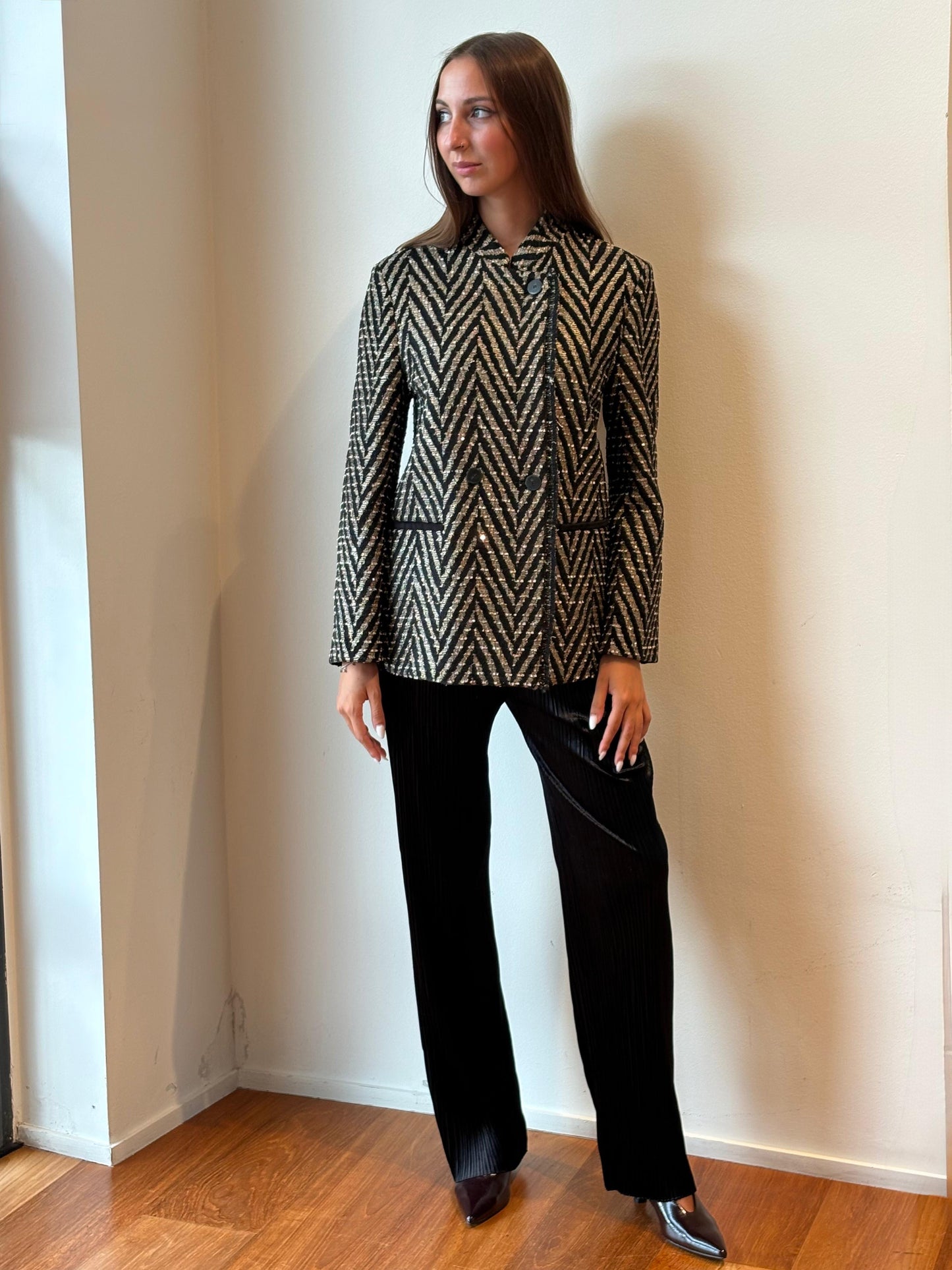 Giacca Over in Jacquard Chevron Nero - Forte Forte