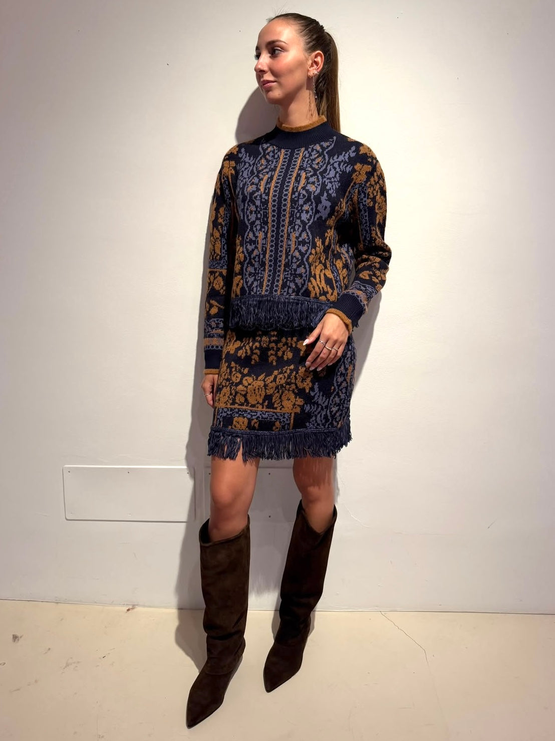 Minigonna Jacquard Con Frange - Amosa