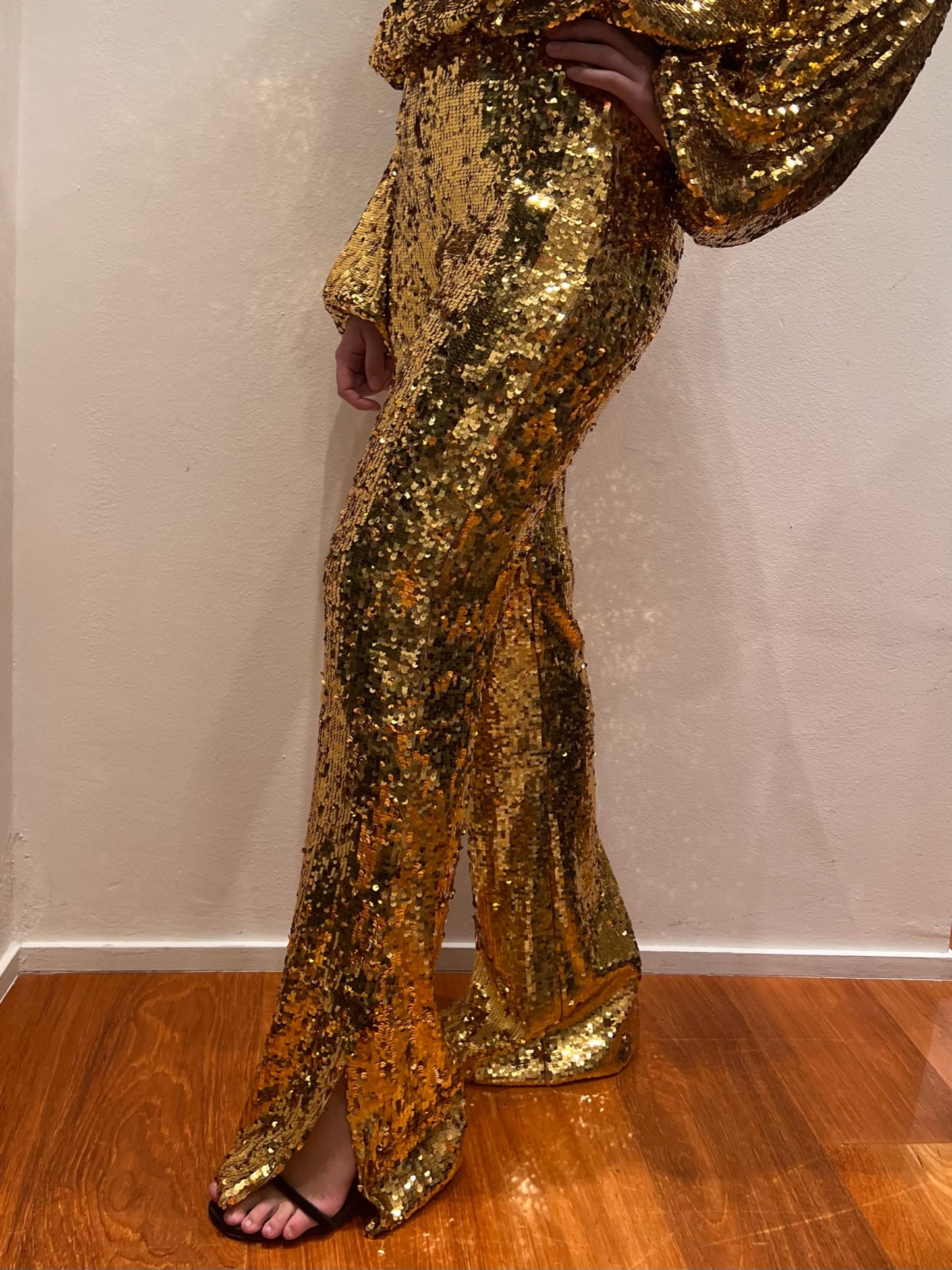 Pantalone a Zampa in Paillettes Dorate - Jucca