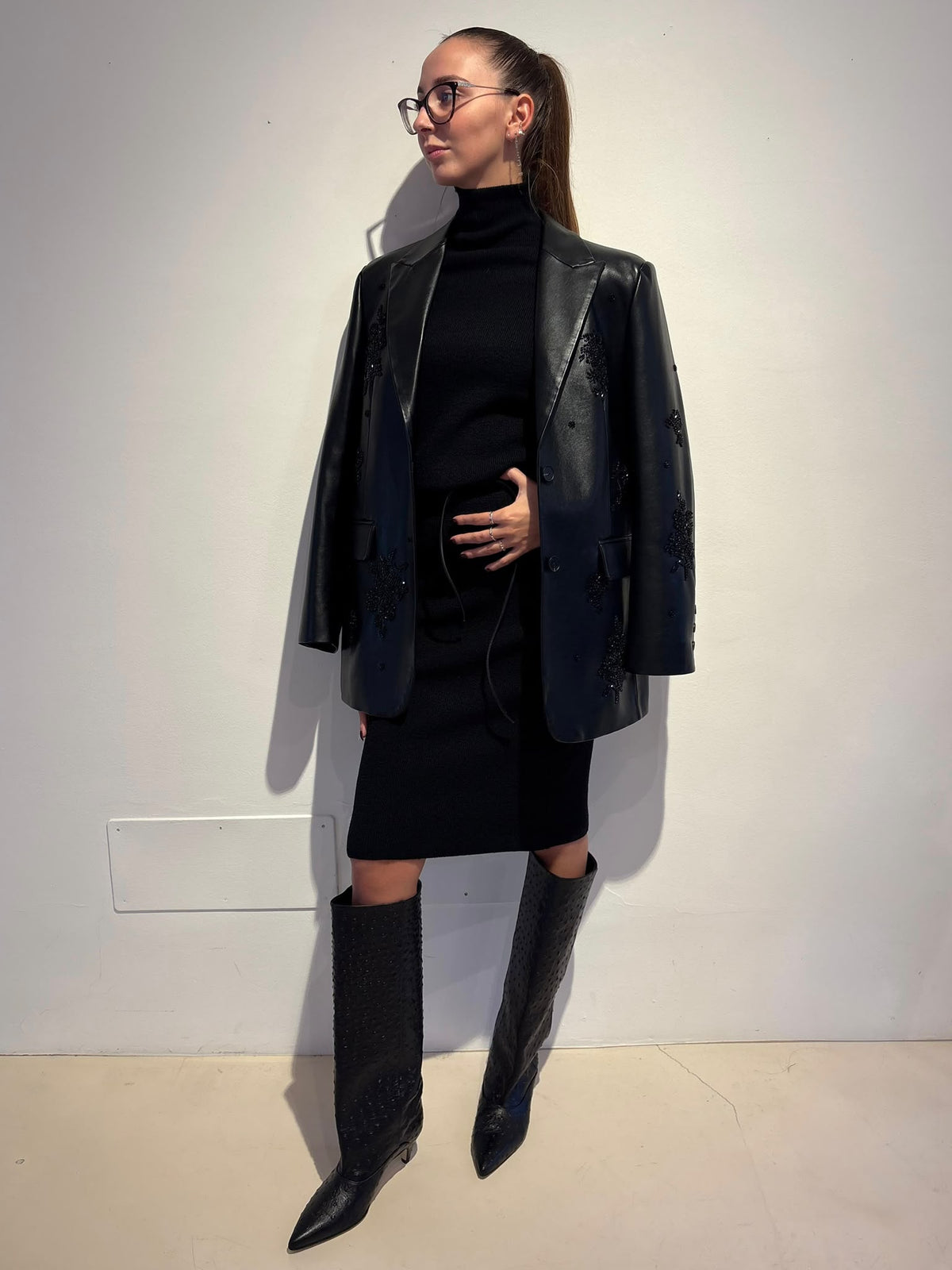 Abito in Maglia con Collo Alto - Rame