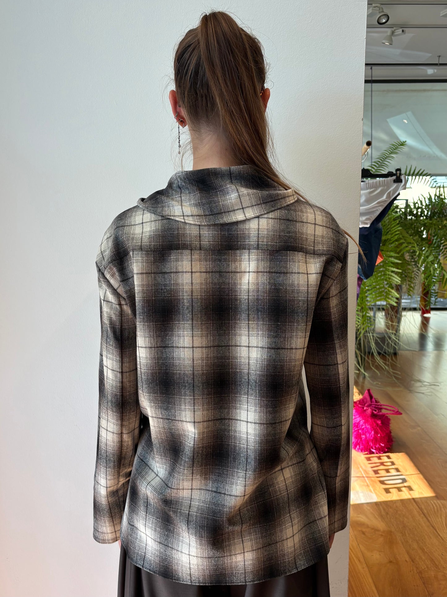 Camicia in Lana A Quadri con Fiocco - Su