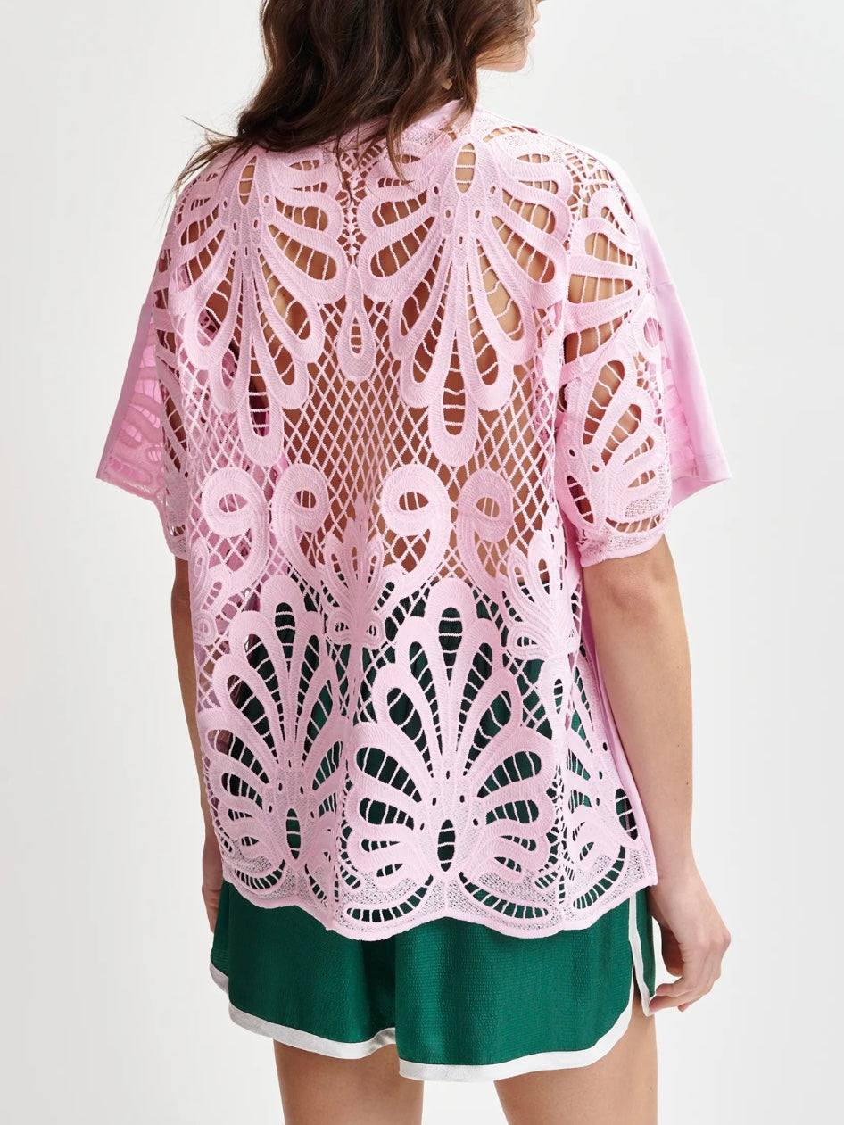T-shirt Rosa con Pizzo - Essentiel Antwerp