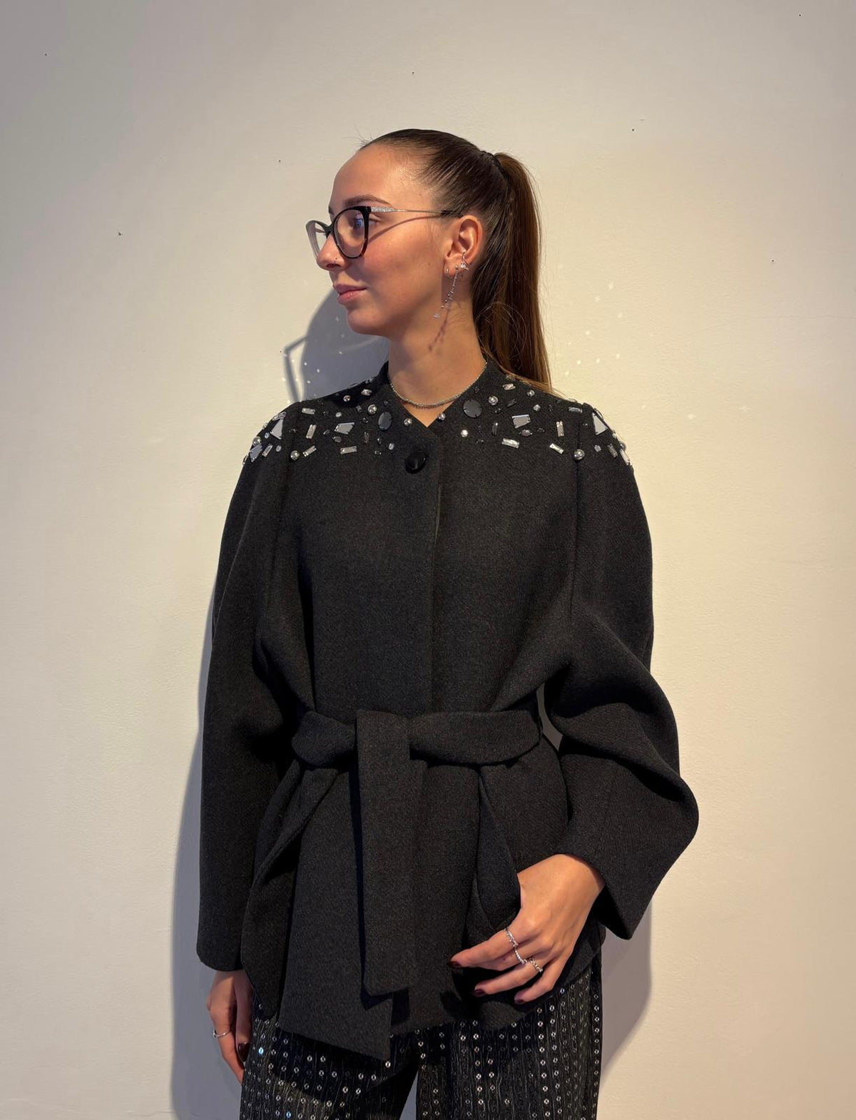 Cappotto Corto con Cristalli Ricamati - Rame