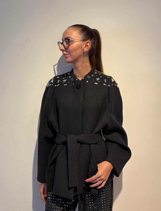 Cappotto Corto con Cristalli Ricamati - Rame