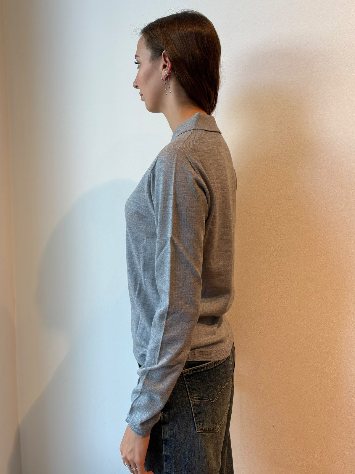 Cardigan Grigio Chiaro in Lana Merino - Daniele Fiesoli