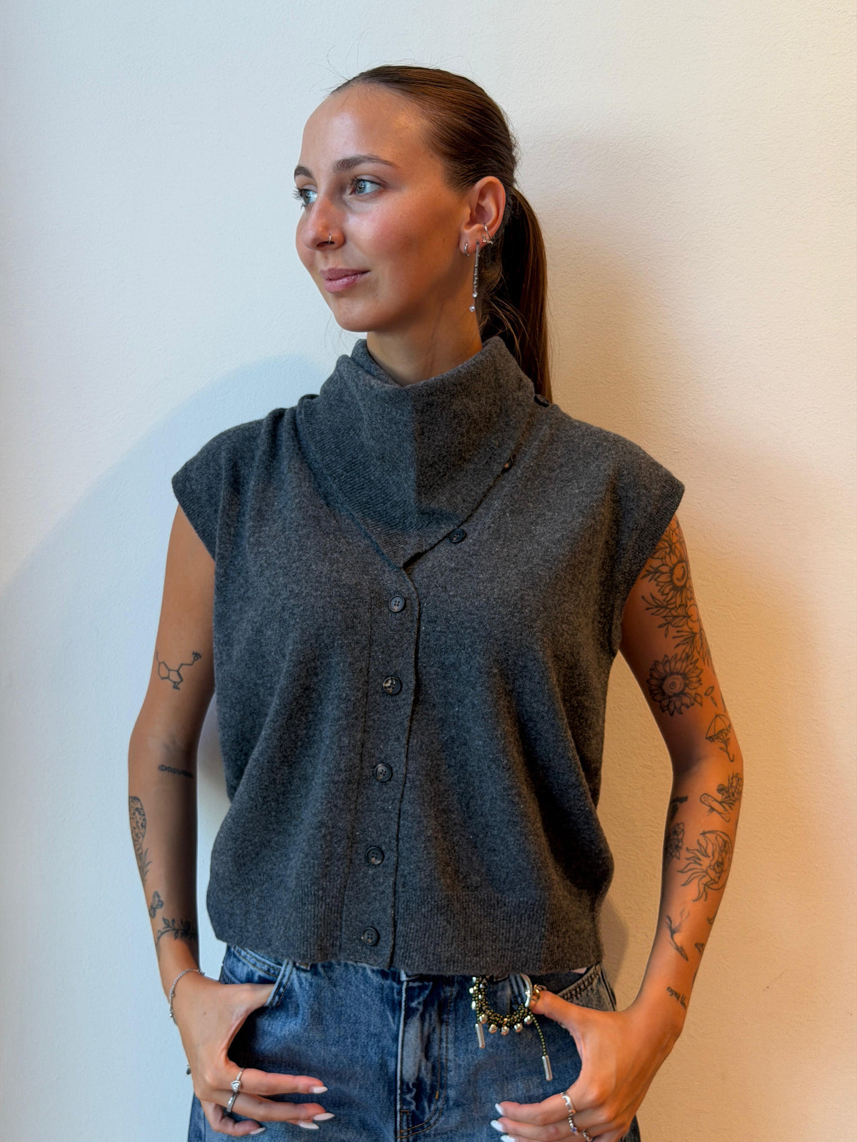 Gilet Grigio Scuro Lana Vergine - Su