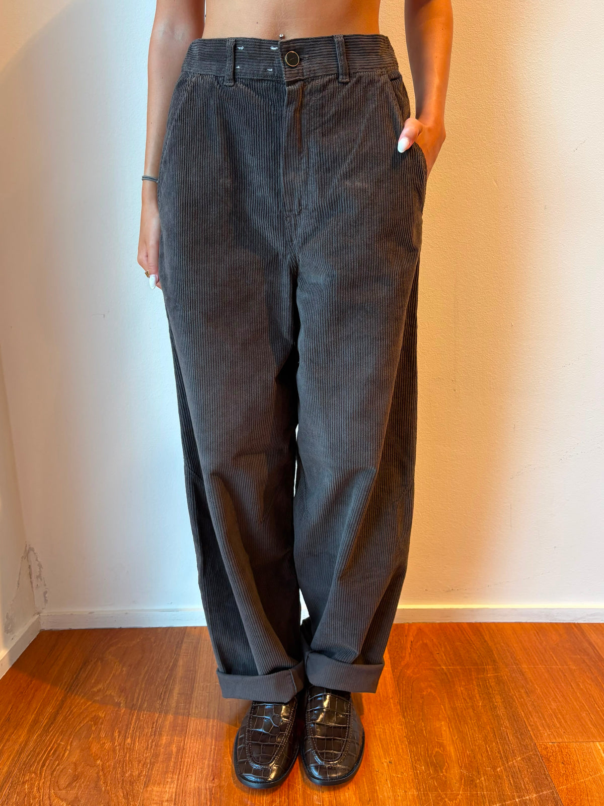 Pantalone Cacao Modello Barrel - Alysi
