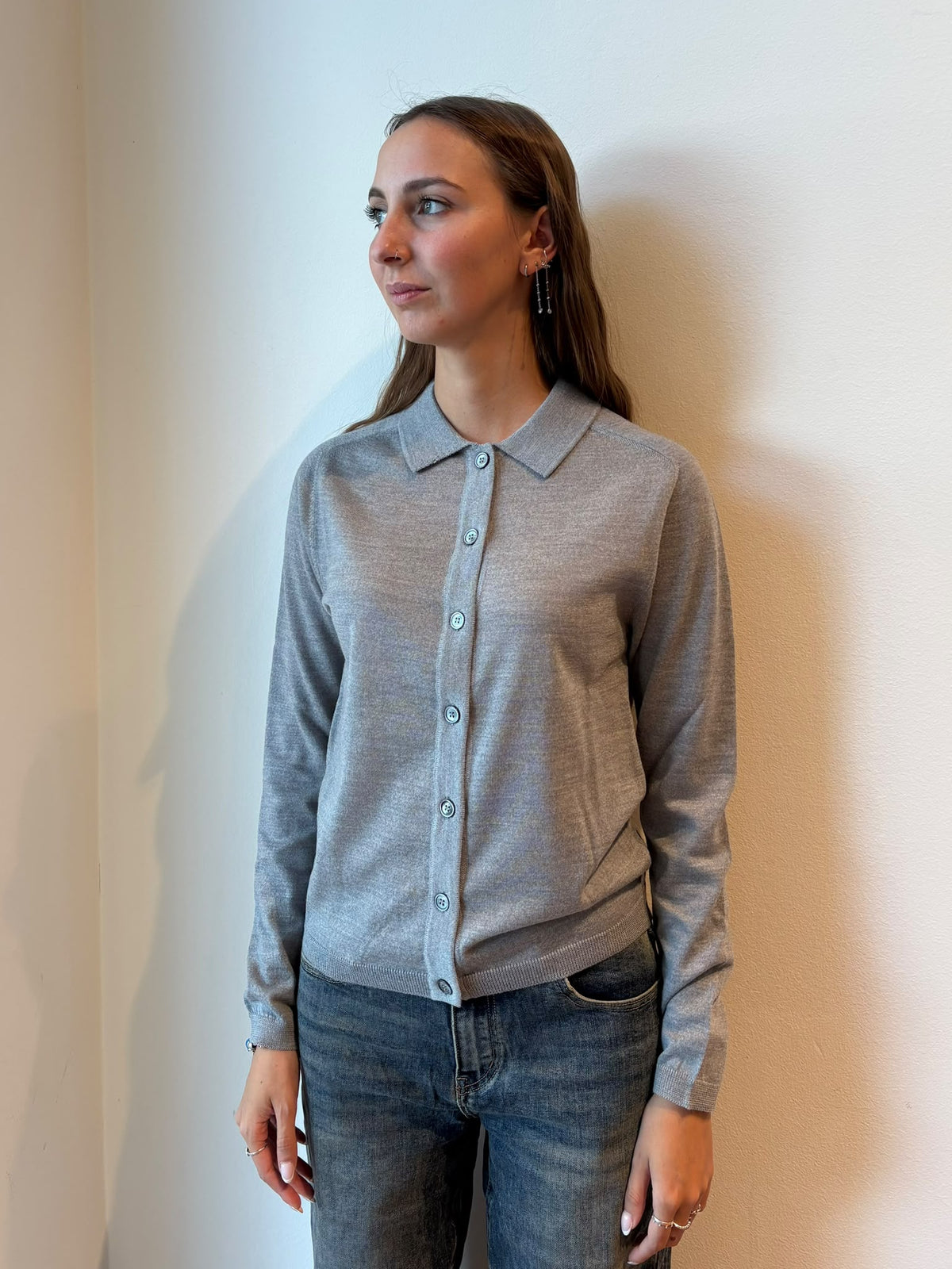 Cardigan Grigio Chiaro in Lana Merino - Daniele Fiesoli
