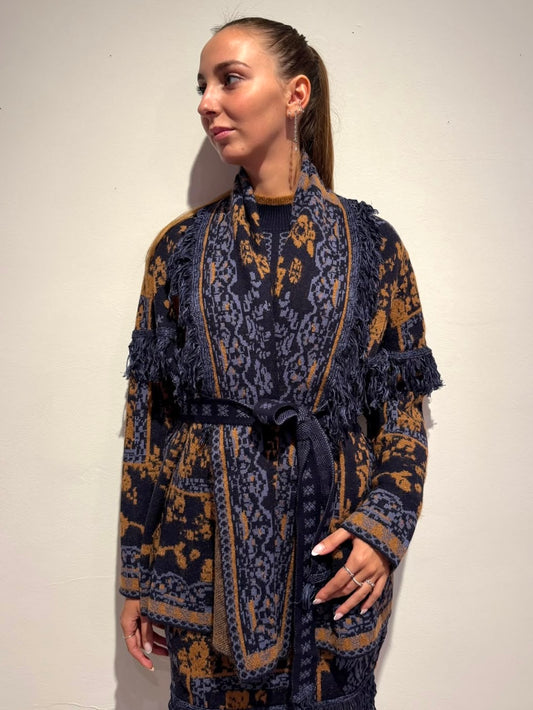 Cardigan Jacquard con Frange - Amosa