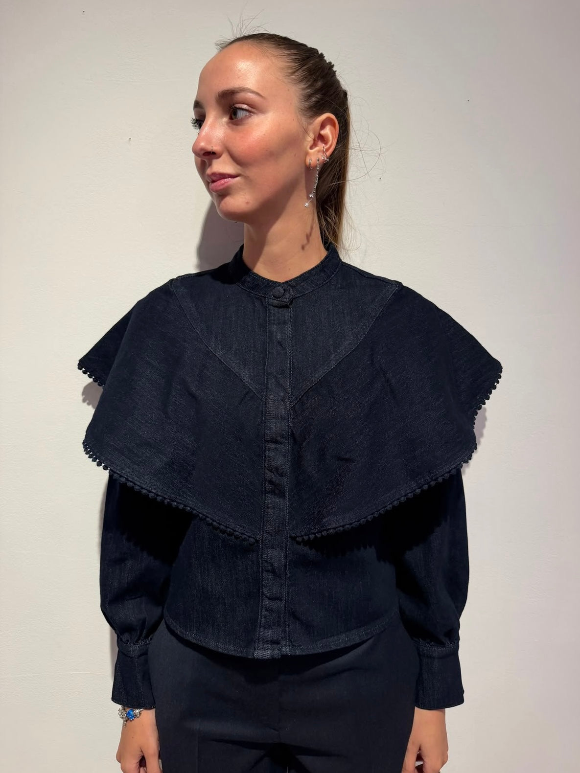 Camicia Denim Con Mantellina - Amosa