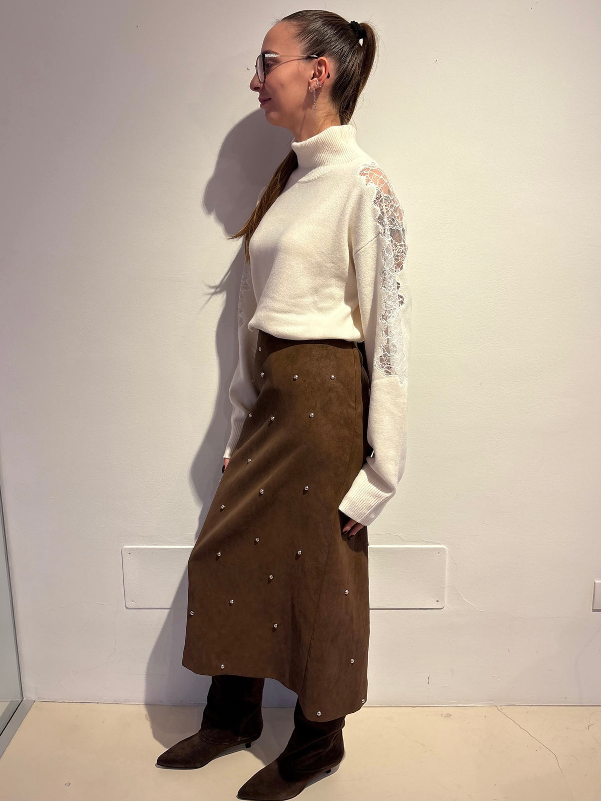 Maglione Collo Alto con Inserti in Pizzo - Isabelle Blanche