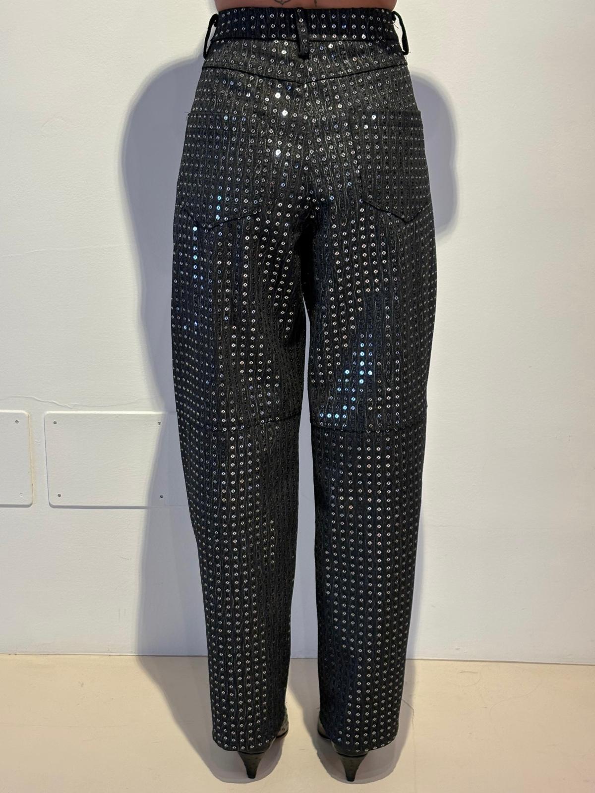 Pantalone Barrel in Denim Washed con Paillettes - Rame