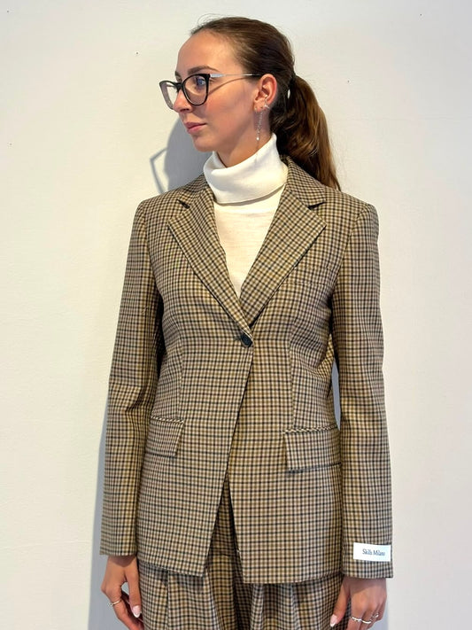 Blazer Tortora a Quadretti in Lana Vergine - Skills Milano