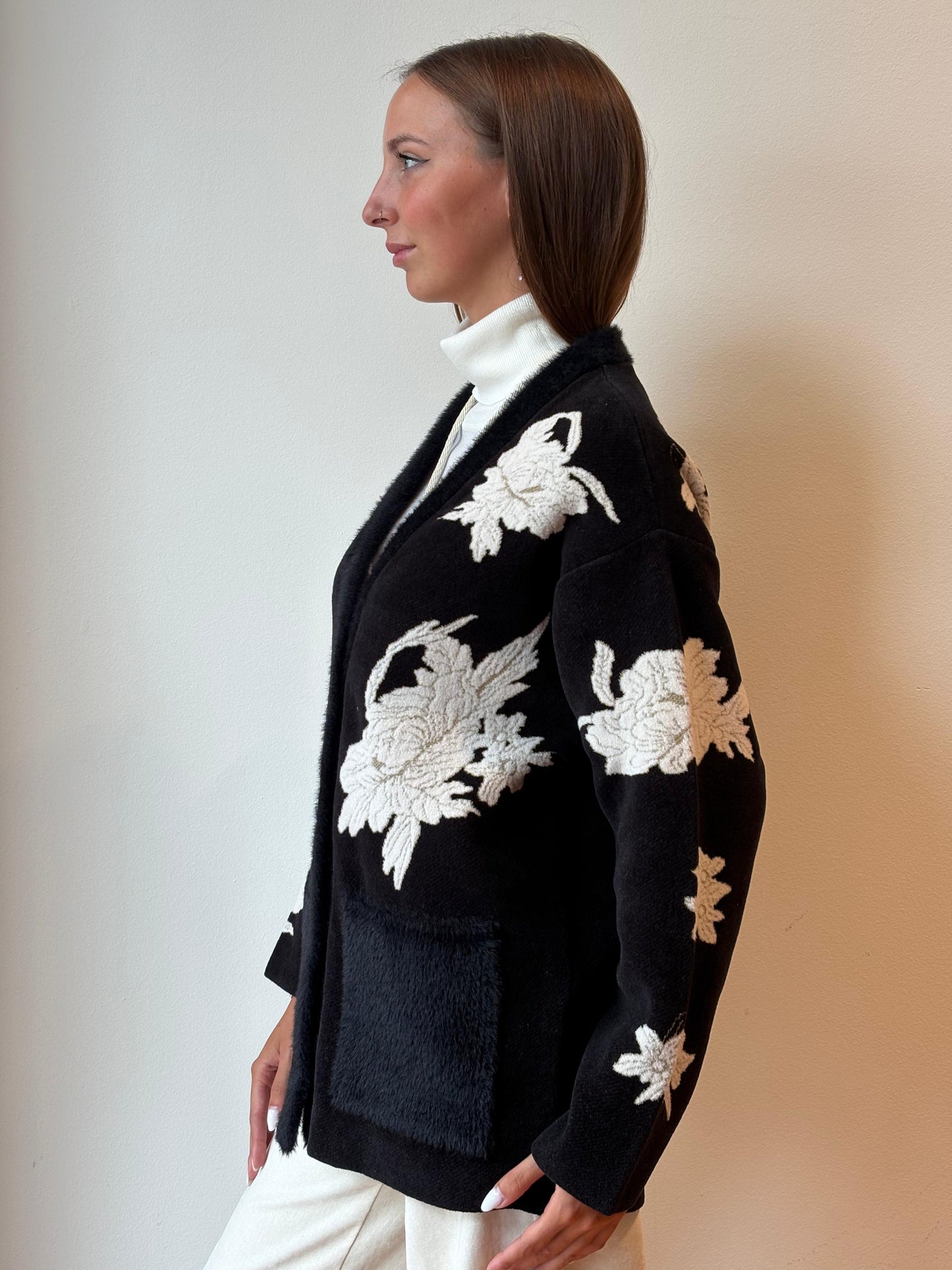 Cardigan in Jaquard “The Lotus” Nero - Forte Forte