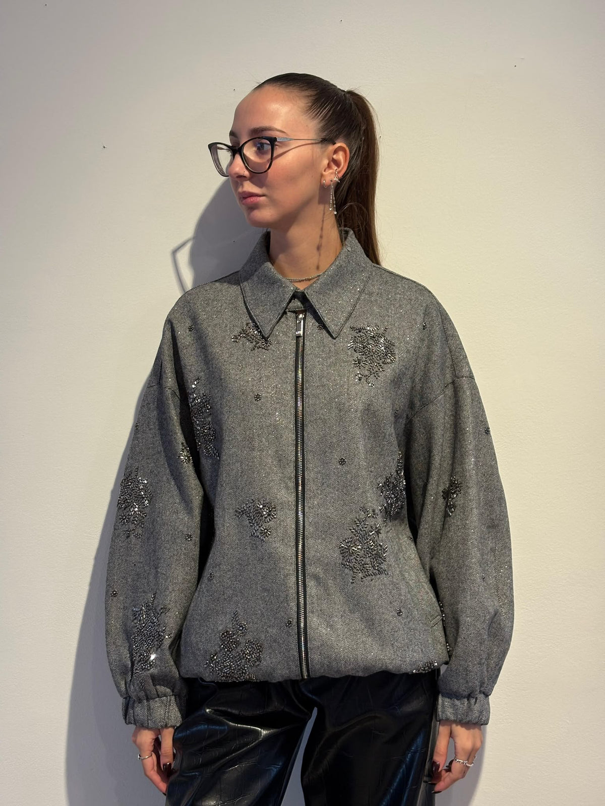 Bomber in Tessuto Resca di Lana con Ricami - Isabelle Blanche