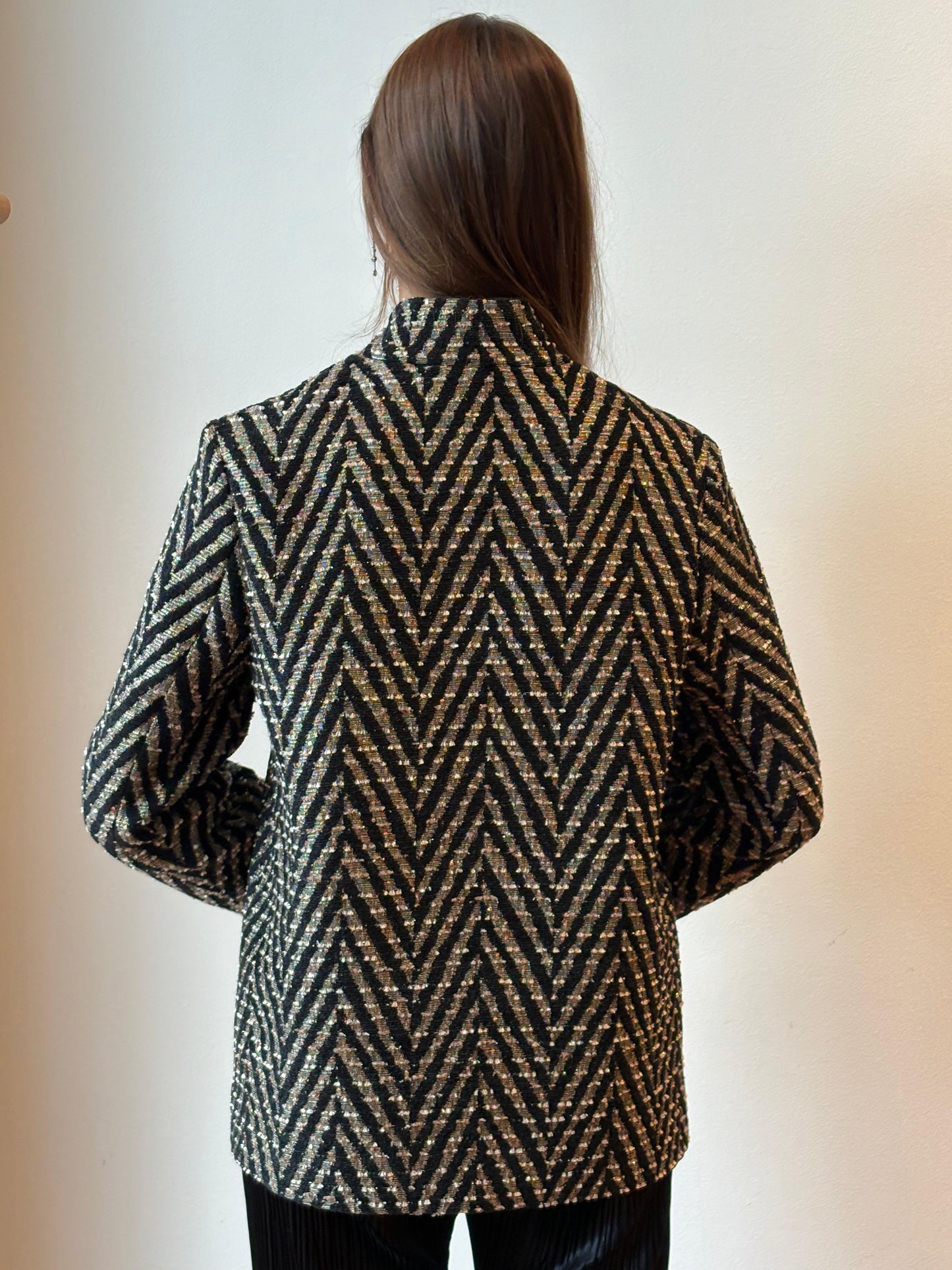 Giacca Over in Jacquard Chevron Nero - Forte Forte