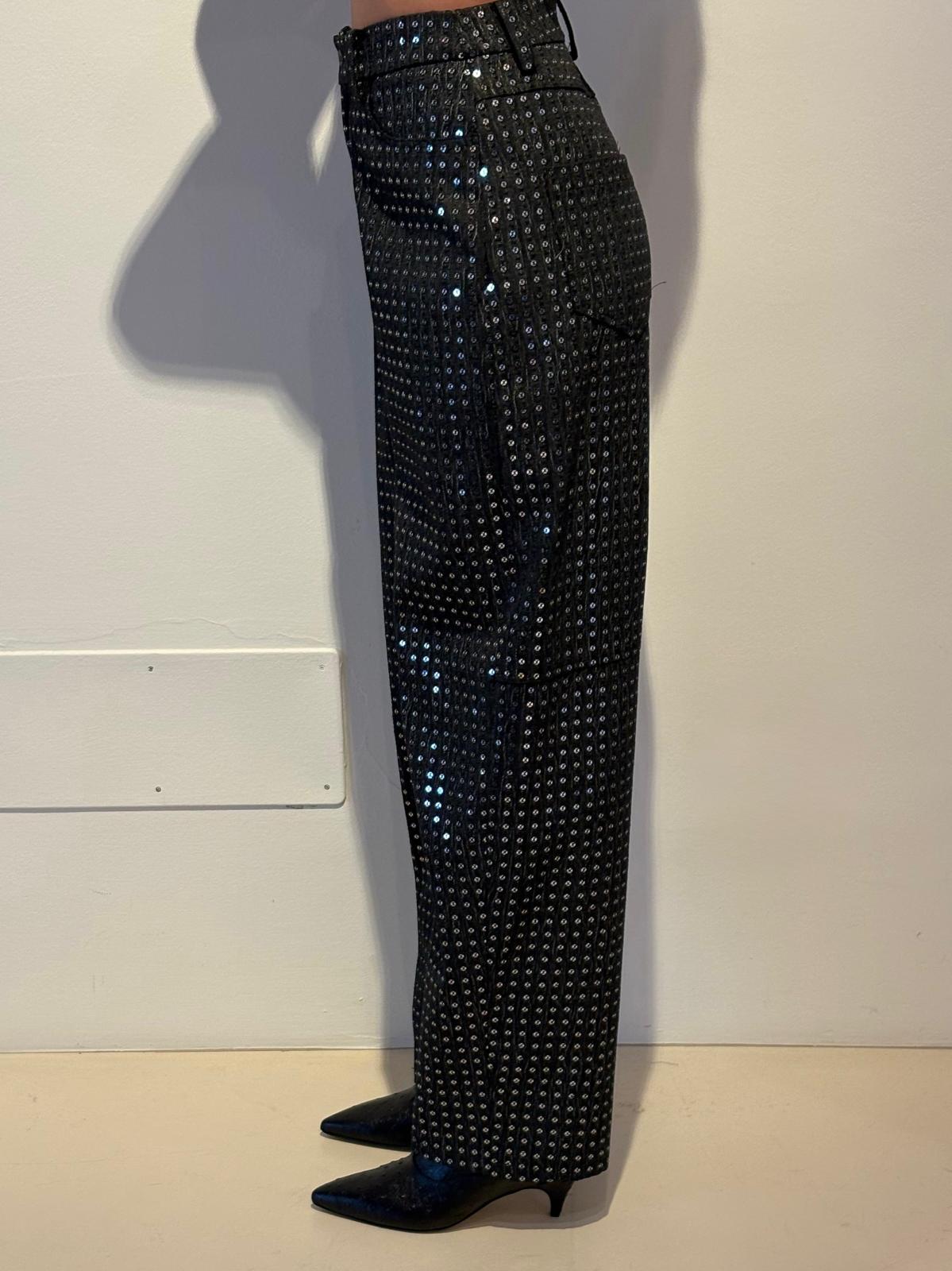Pantalone Barrel in Denim Washed con Paillettes - Rame