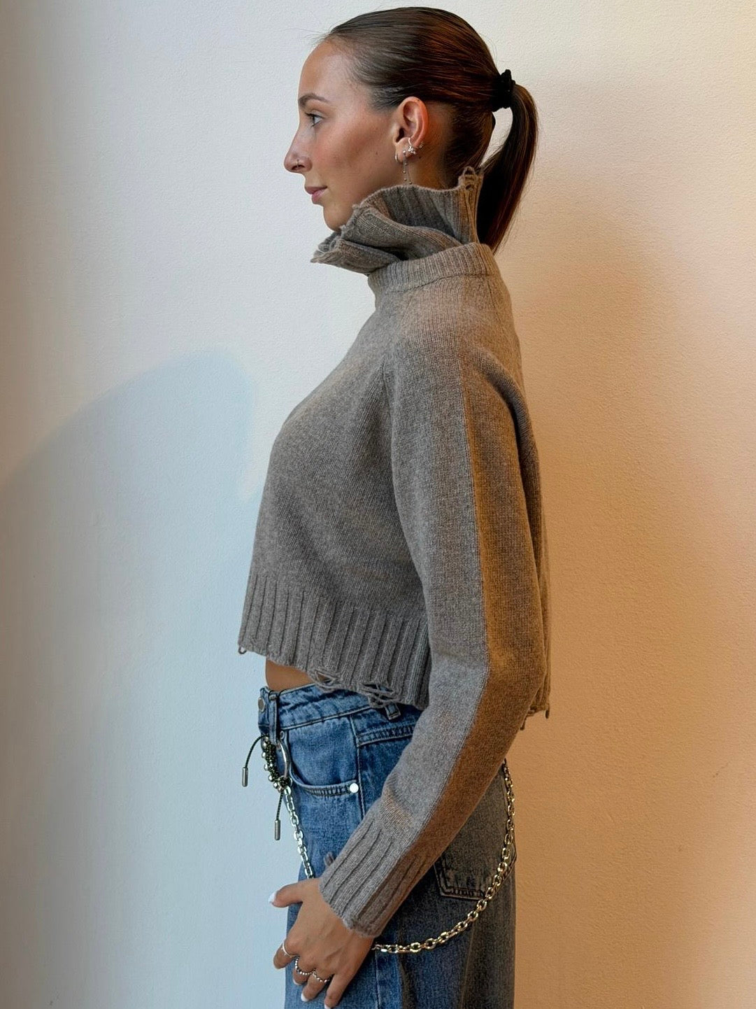 Maglia in Lana Vergine Collo Alto Removibile - Su