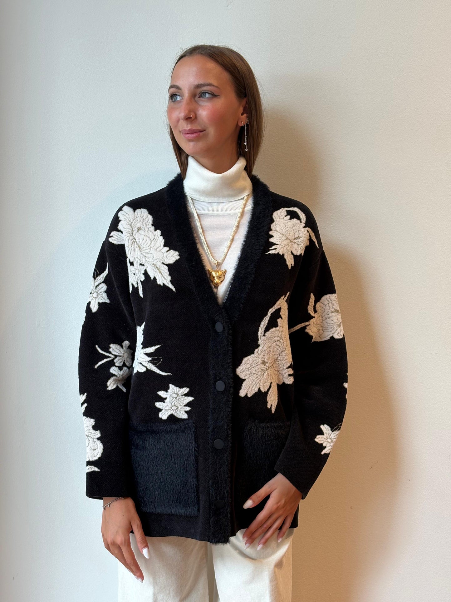 Cardigan in Jaquard “The Lotus” Nero - Forte Forte