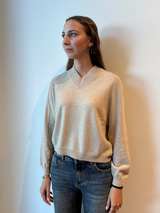 Maglione in Maglia con Scollo a V Lavorato - Daniele Fiesoli