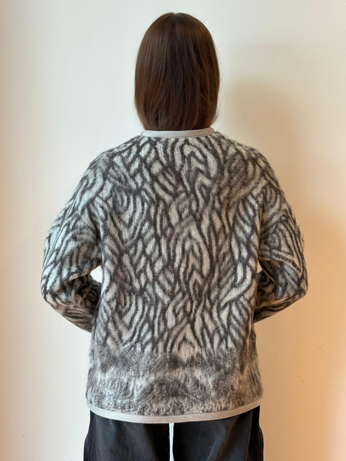 Cardigan in Jaquard “Plumes de Heron” Jade - Forte Forte