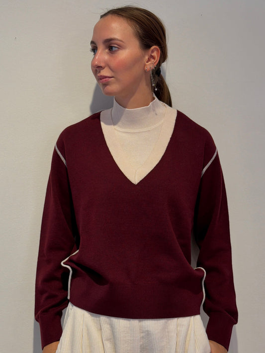Pullover Bordeaux Scollo V - Essentiel Antwerp