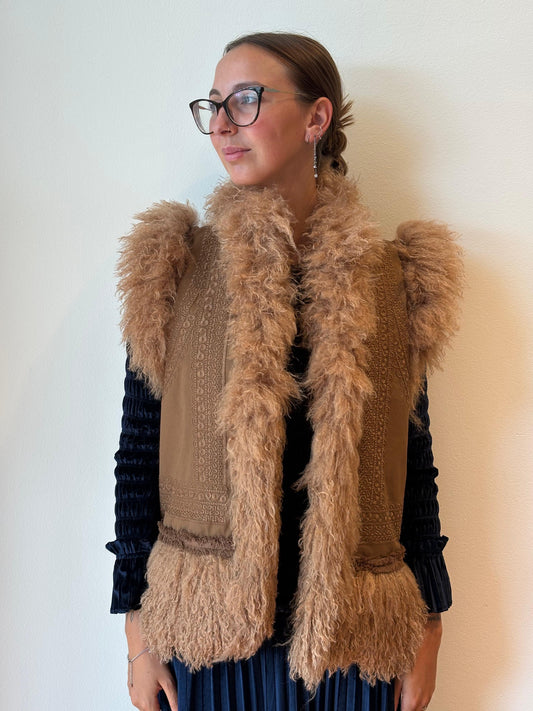 Gilet Cammello con Pelliccia - Amosa