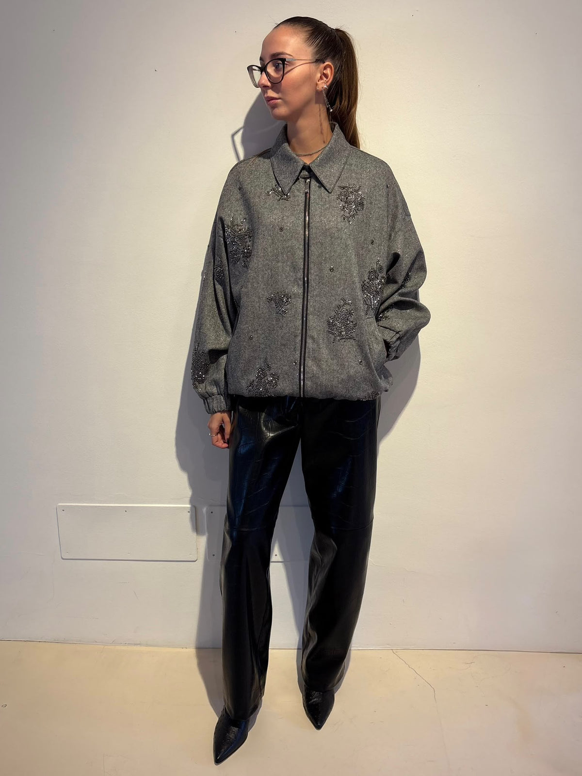 Bomber in Tessuto Resca di Lana con Ricami - Isabelle Blanche