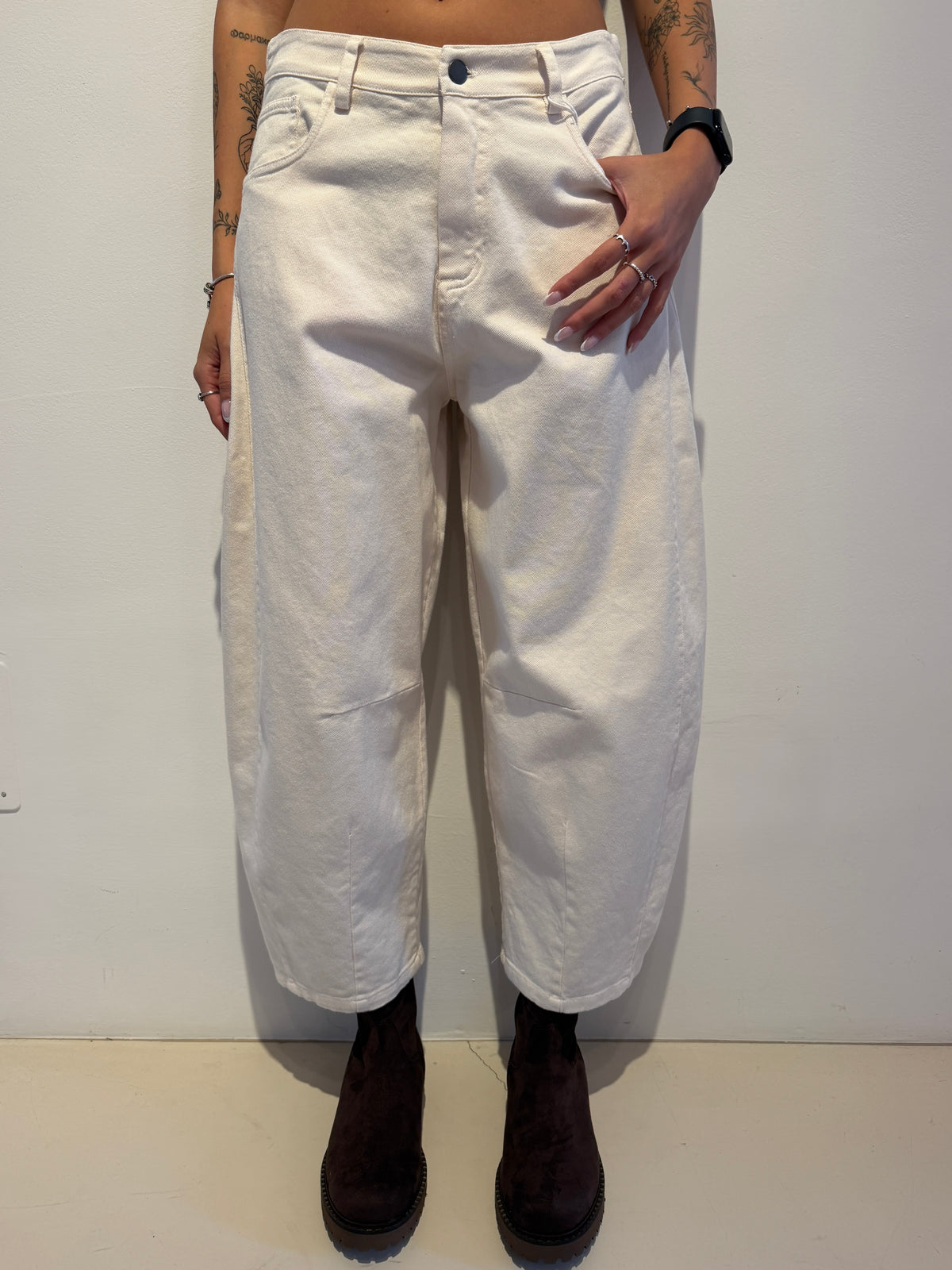 Jeans Avorio Barrel Cropped - Motel