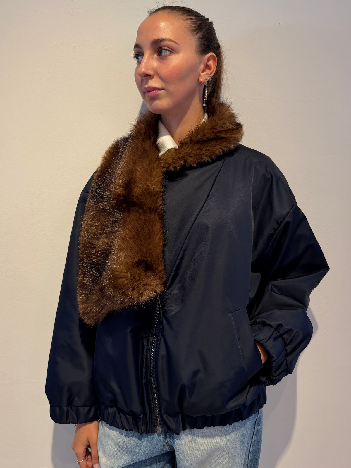 Bomber Blu Con Eco-Pelliccia - Motel