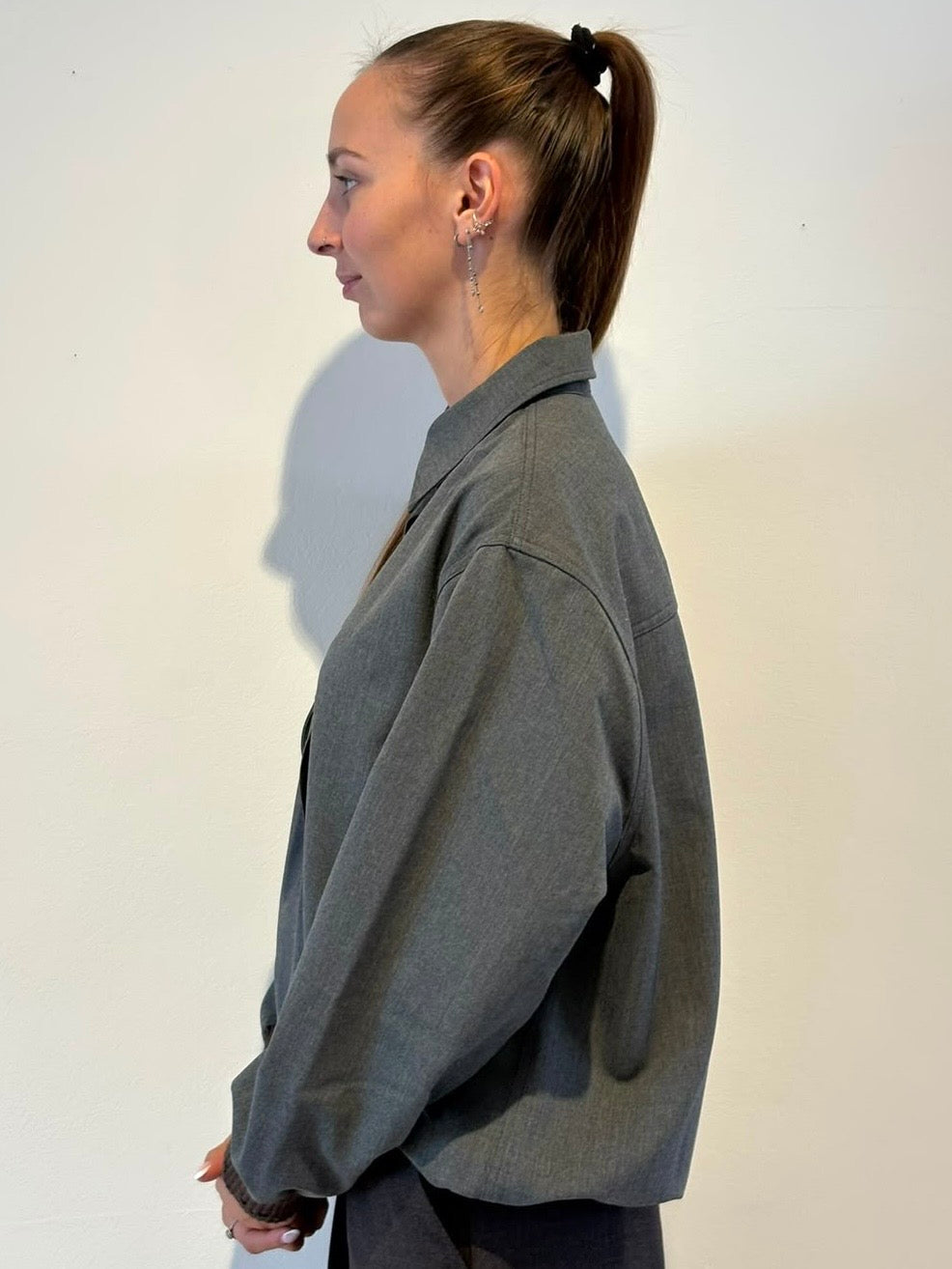 Camicia Grigio Medio con Polsini Marroni - Nine In The Morning