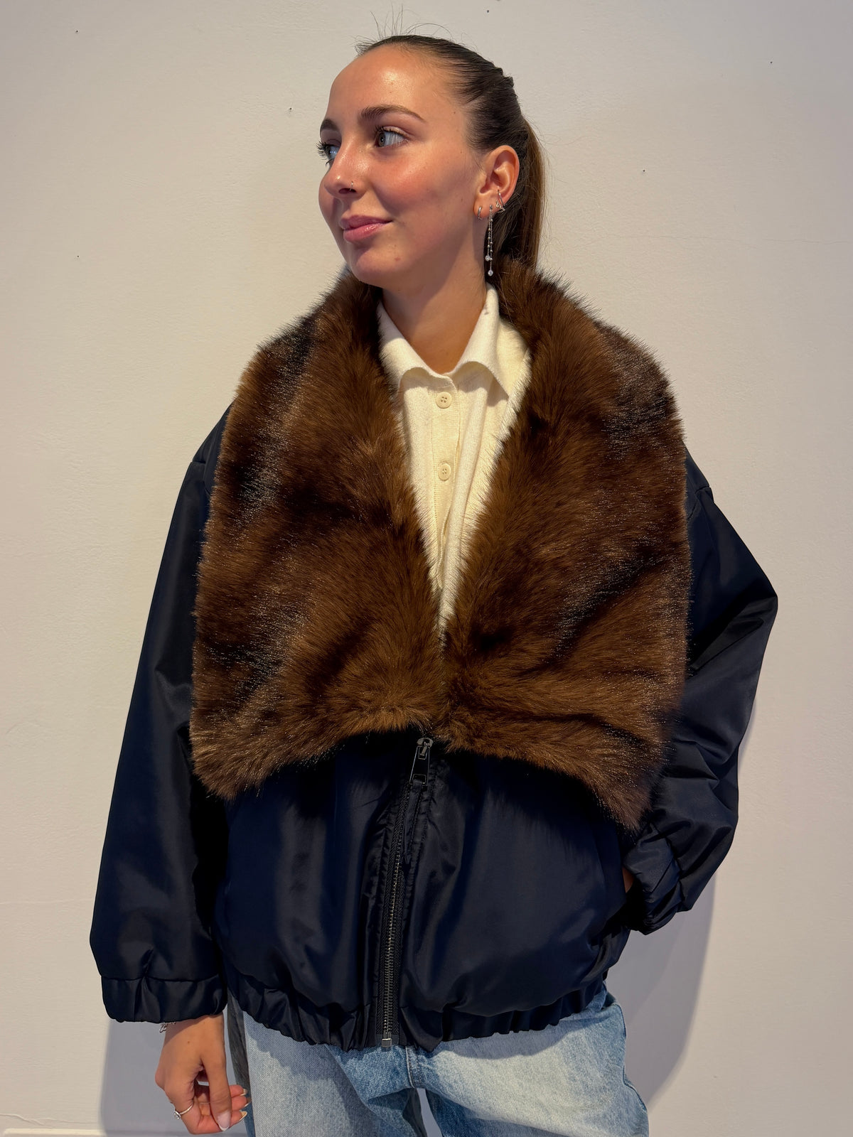 Bomber Blu Con Eco-Pelliccia - Motel