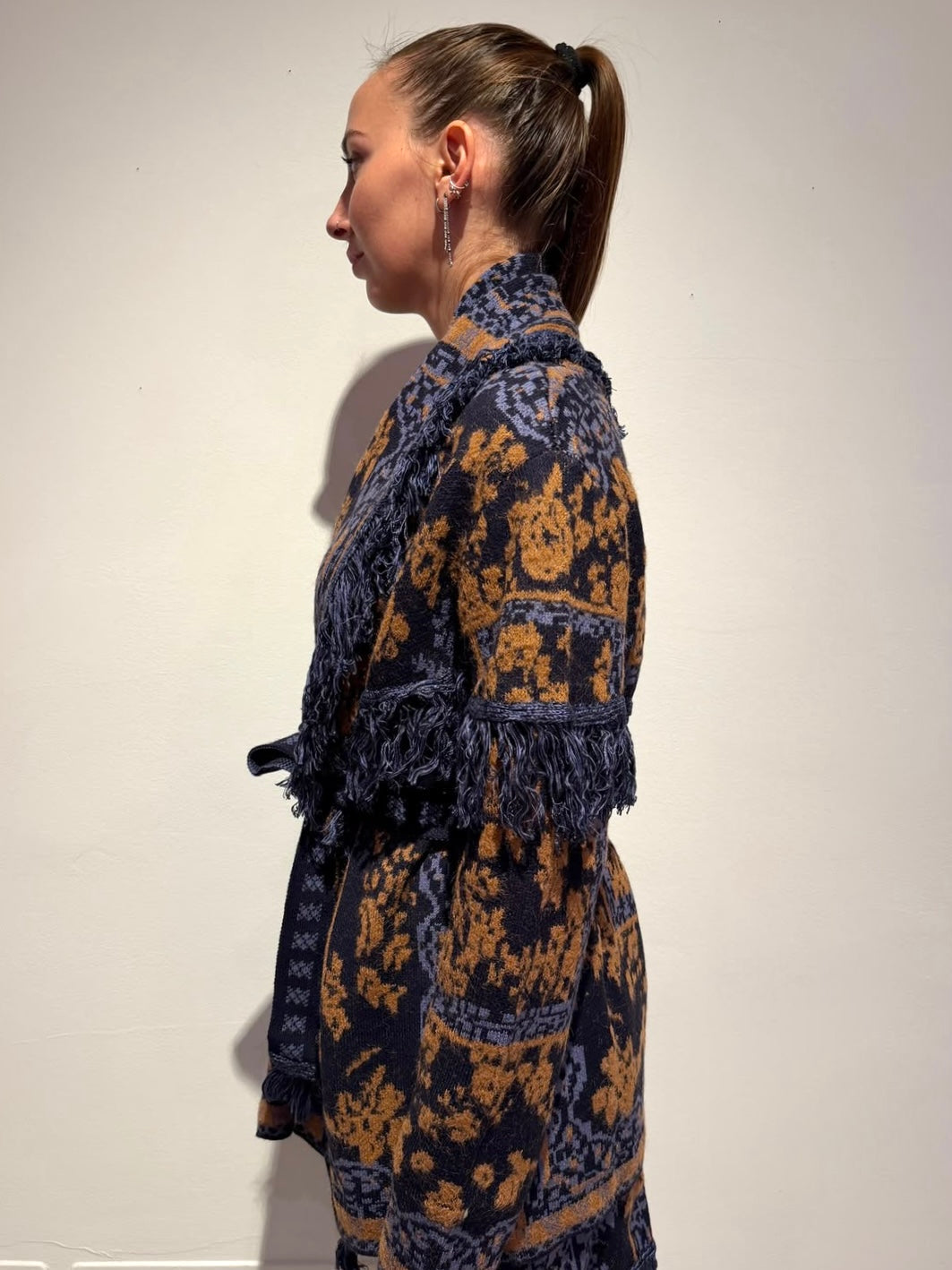 Cardigan Jacquard con Frange - Amosa
