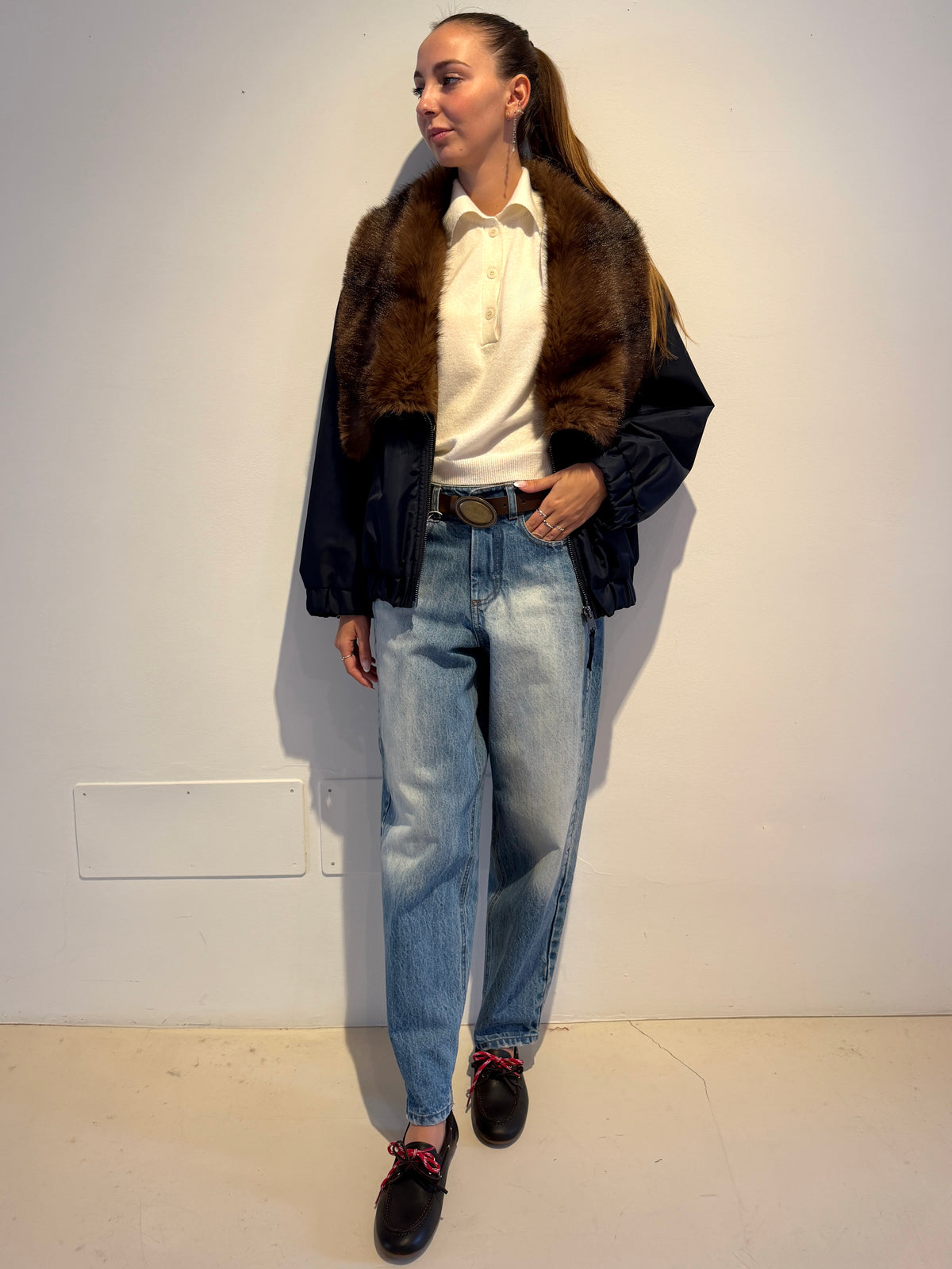 Bomber Blu Con Eco-Pelliccia - Motel