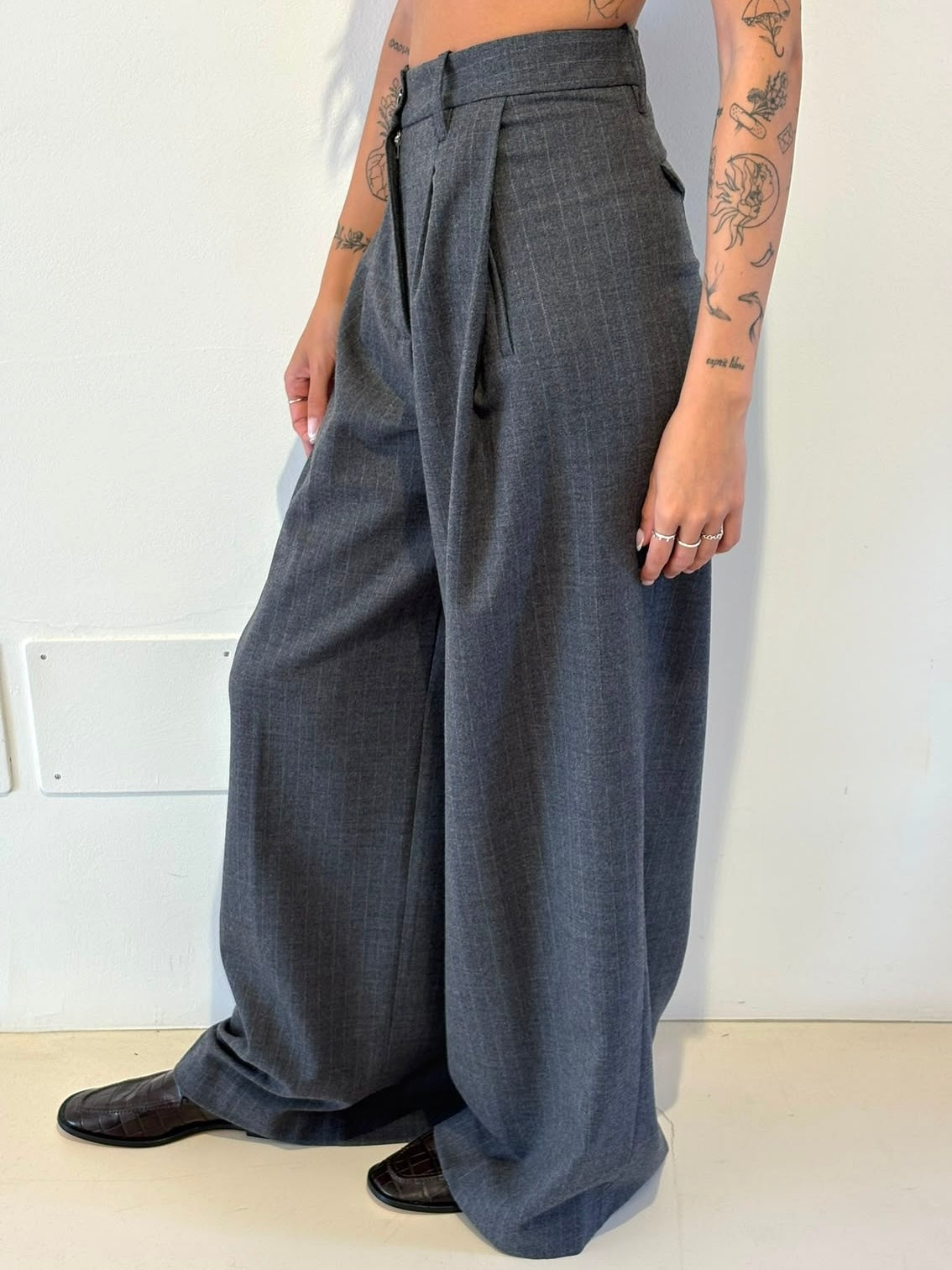 Pantalone Sartoriale Grigio Gessato in Lana - Nine In The Morning