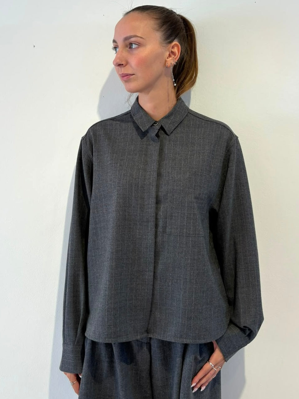 Camicia Grigio Gessato in Lana - Nine In The Morning