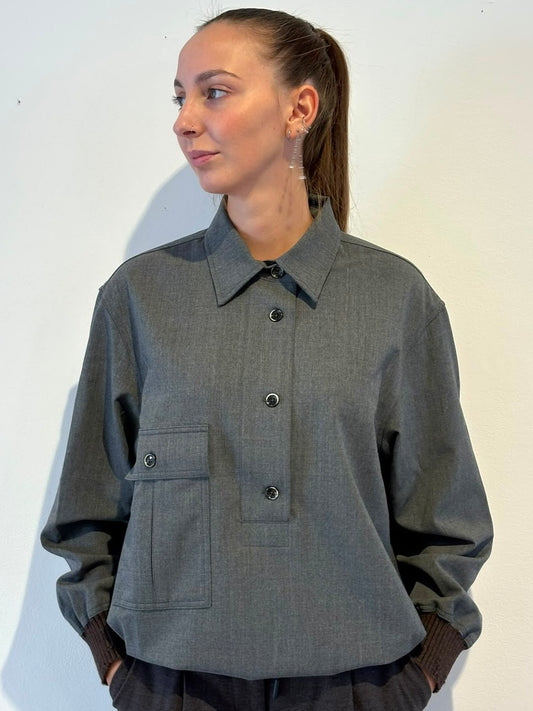 Camicia Grigio Medio con Polsini Marroni - Nine In The Morning