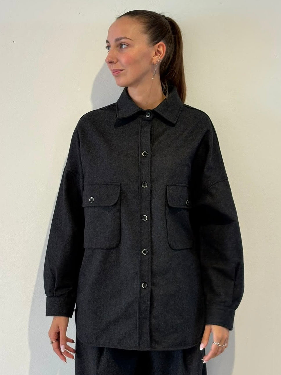 Camicia Grigio Antracite in Lana  - Nine In The Morning