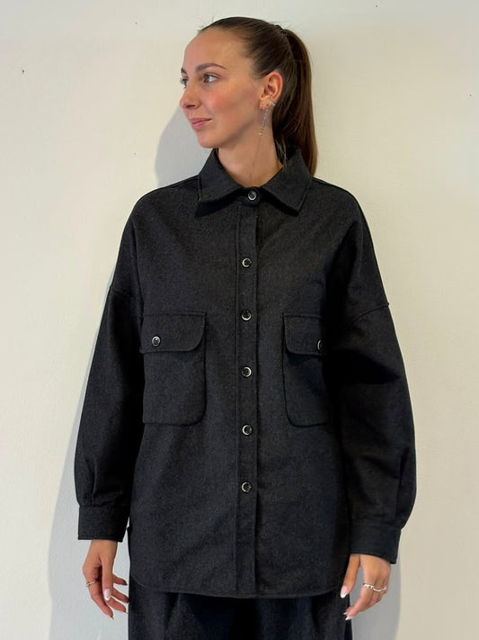 Camicia Grigio Antracite in Lana  - Nine In The Morning