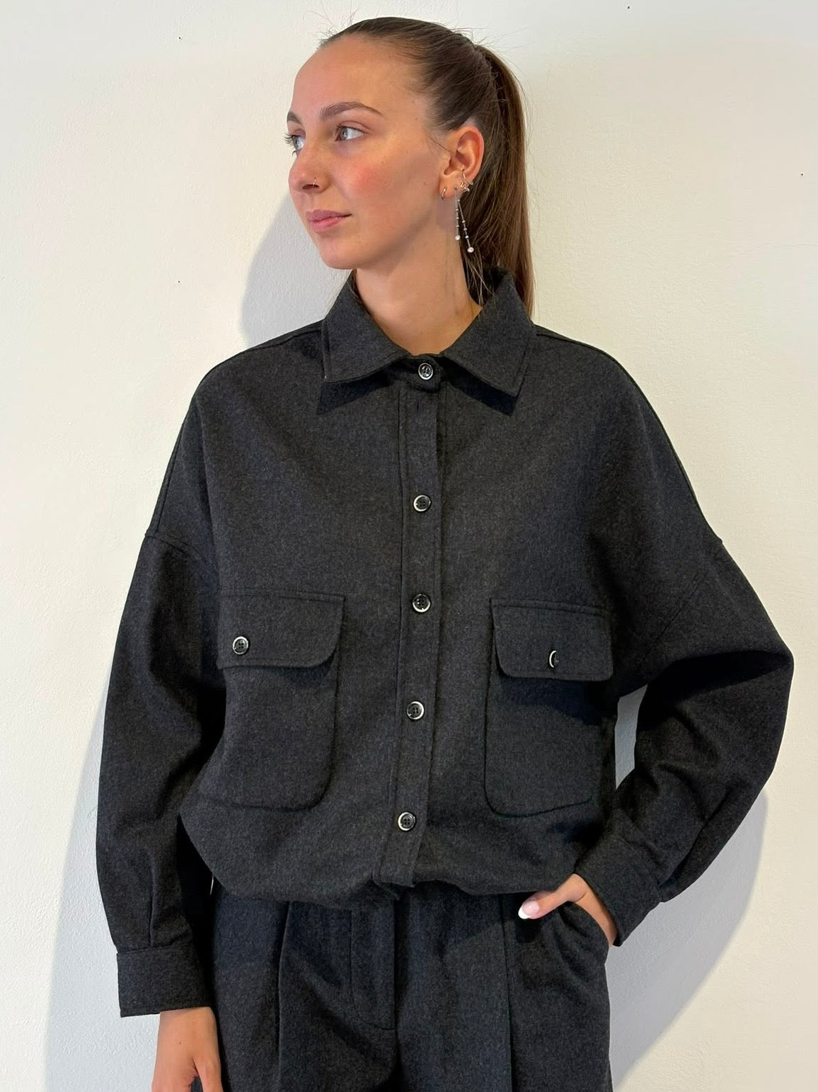 Camicia Grigio Antracite in Lana  - Nine In The Morning