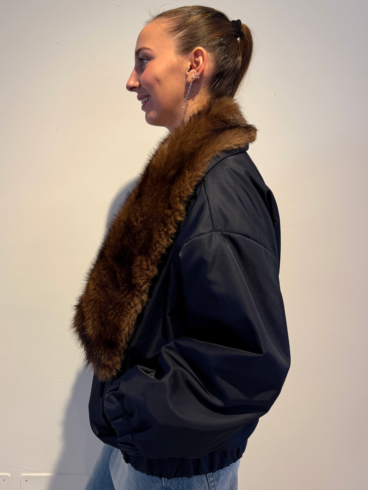Bomber Blu Con Eco-Pelliccia - Motel