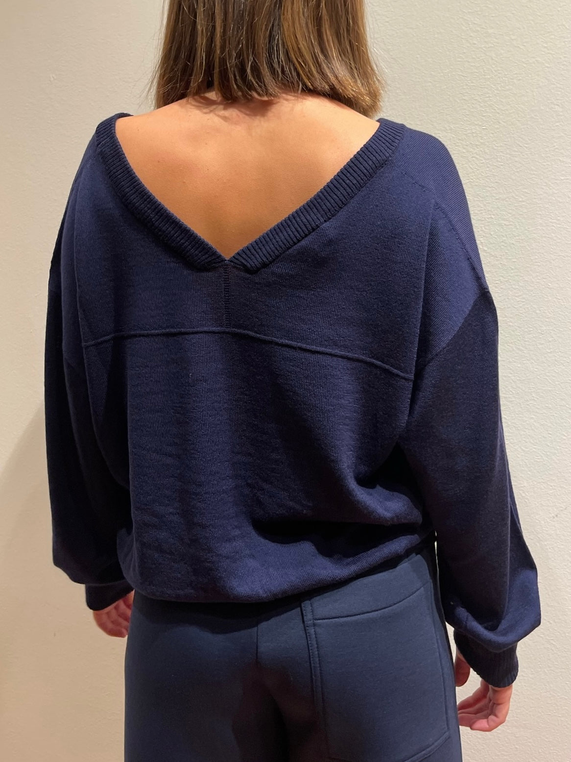 Maglia Blu con Scollo a V - Tela