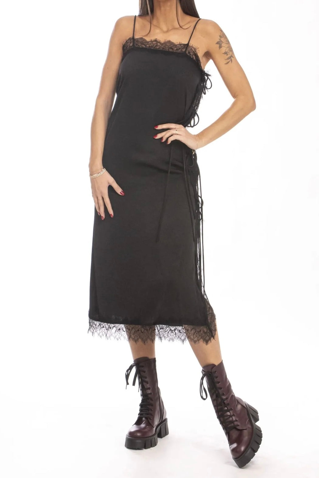 Abito Midi Nero con Pizzo - Eleh