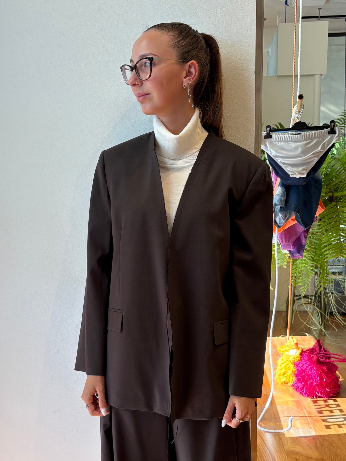 Blazer Cioccolato Taglio Dritto - Su