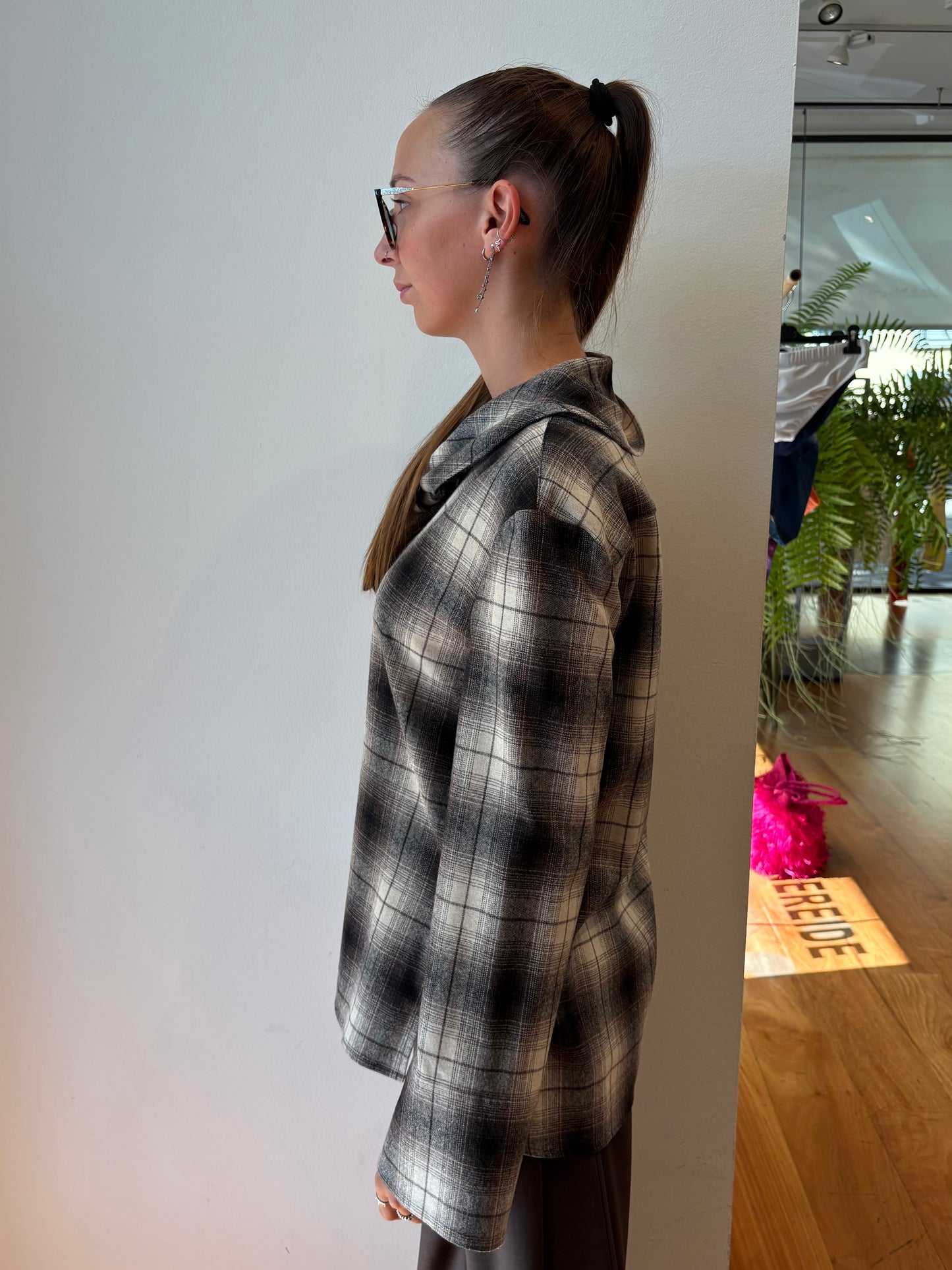 Camicia in Lana A Quadri con Fiocco - Su