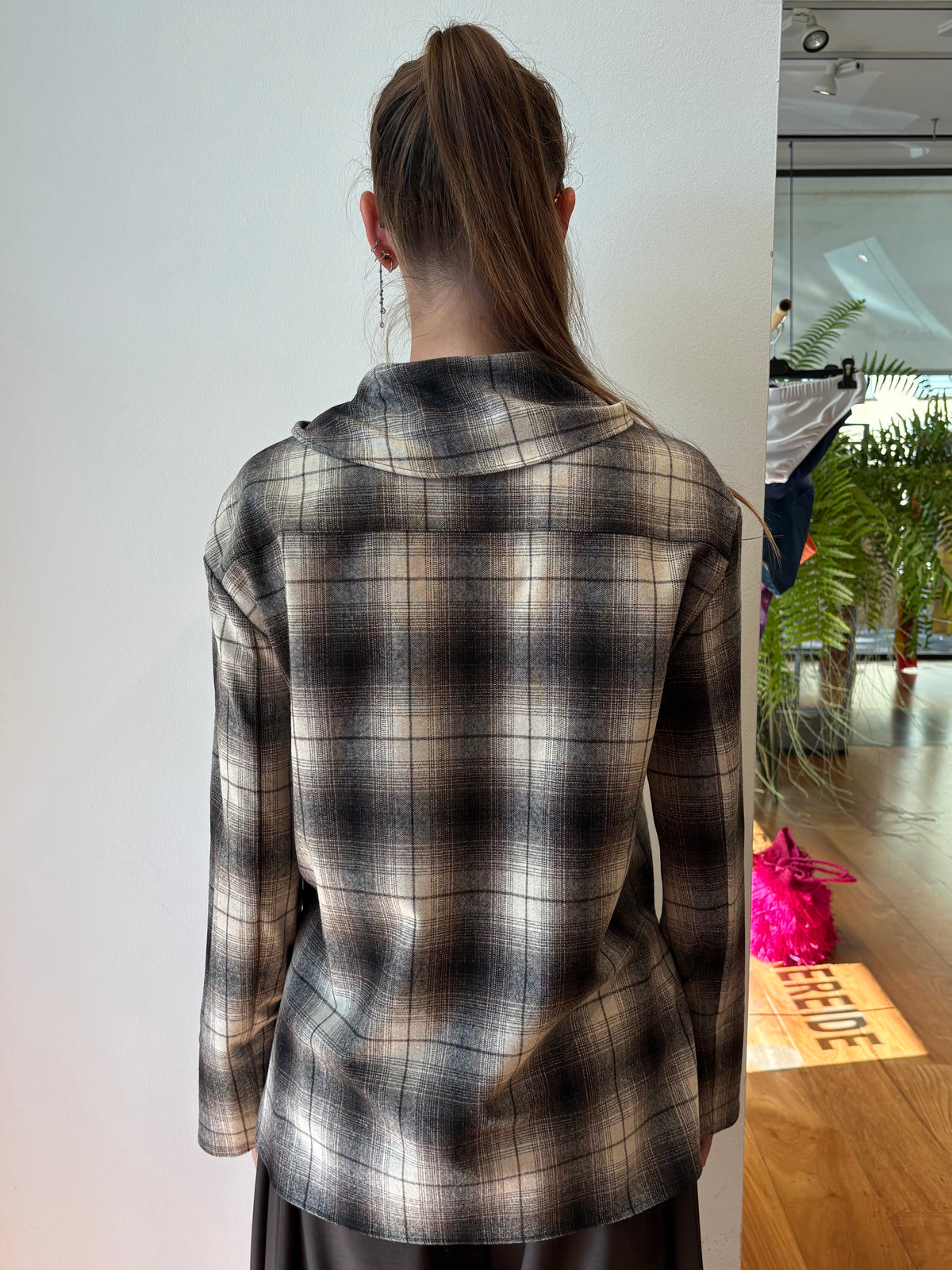Camicia in Lana A Quadri con Fiocco - Su