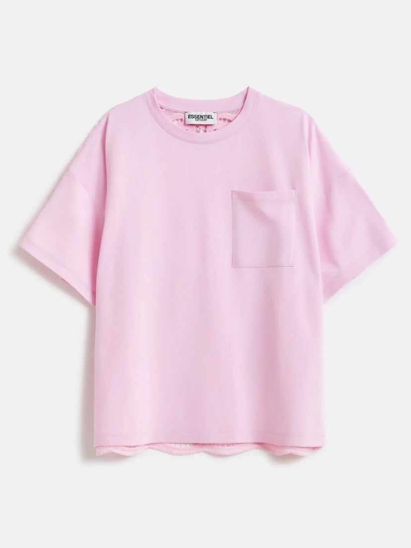 T-shirt Rosa con Pizzo - Essentiel Antwerp