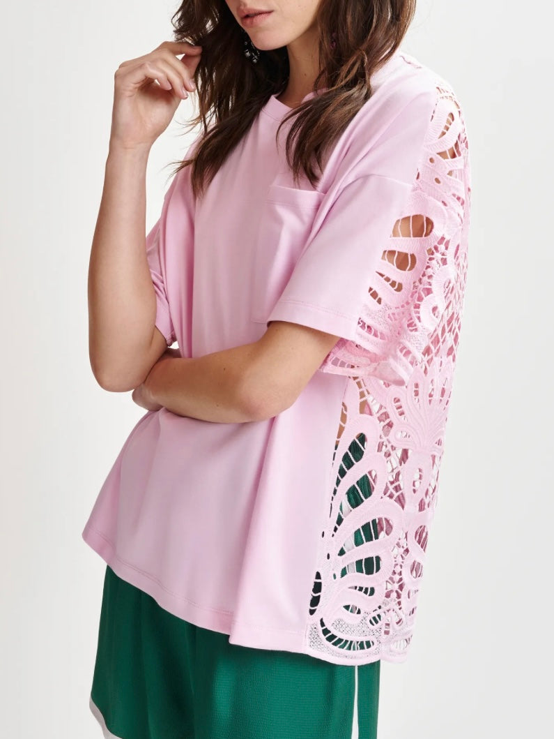 T-shirt Rosa con Pizzo - Essentiel Antwerp