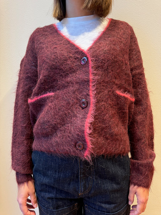 Cardigan Bordeaux con Dettagli Rossi - American Vintage