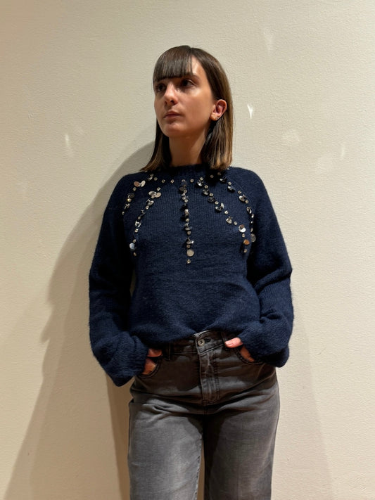 Maglione Blu con Dettaglio Paillettes - Corsaro